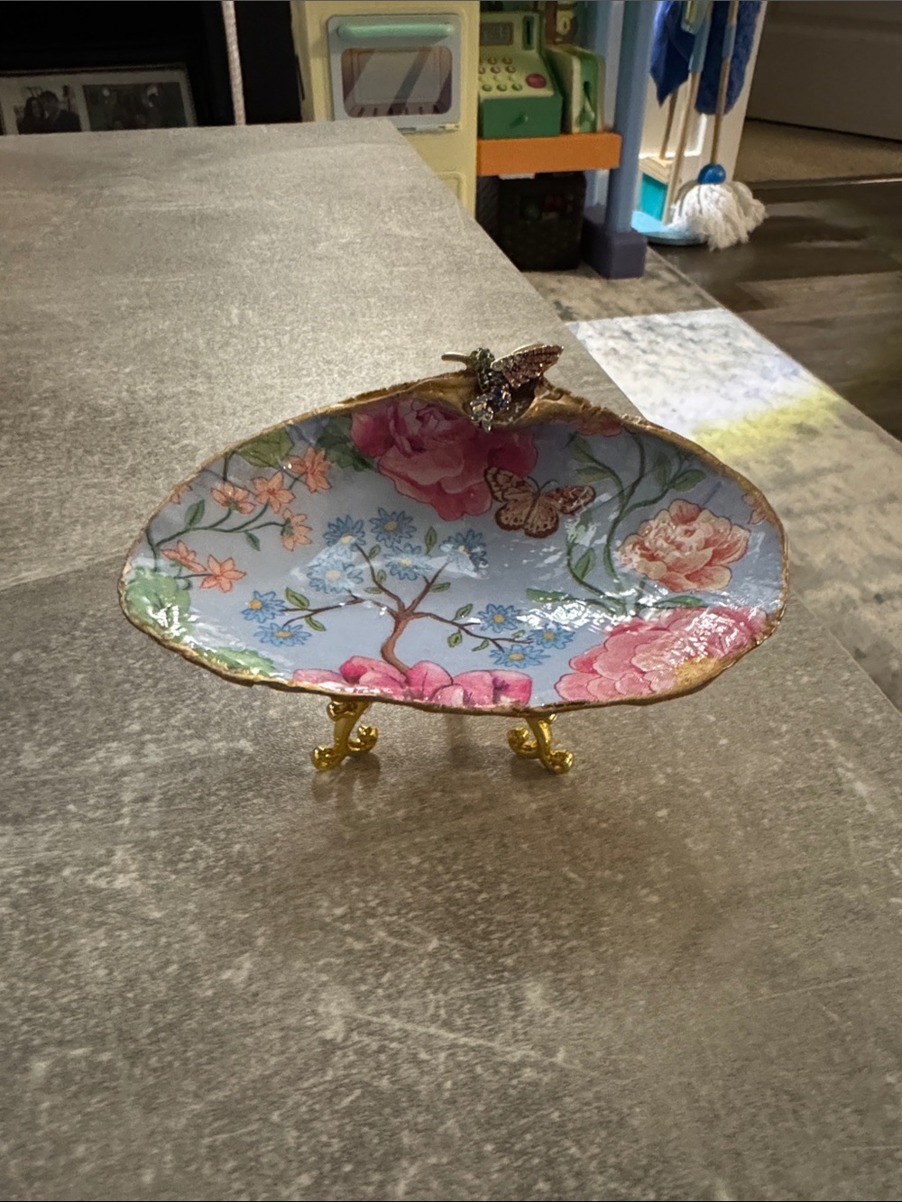 Floral Decorative Trinket Dish with Gold Feet